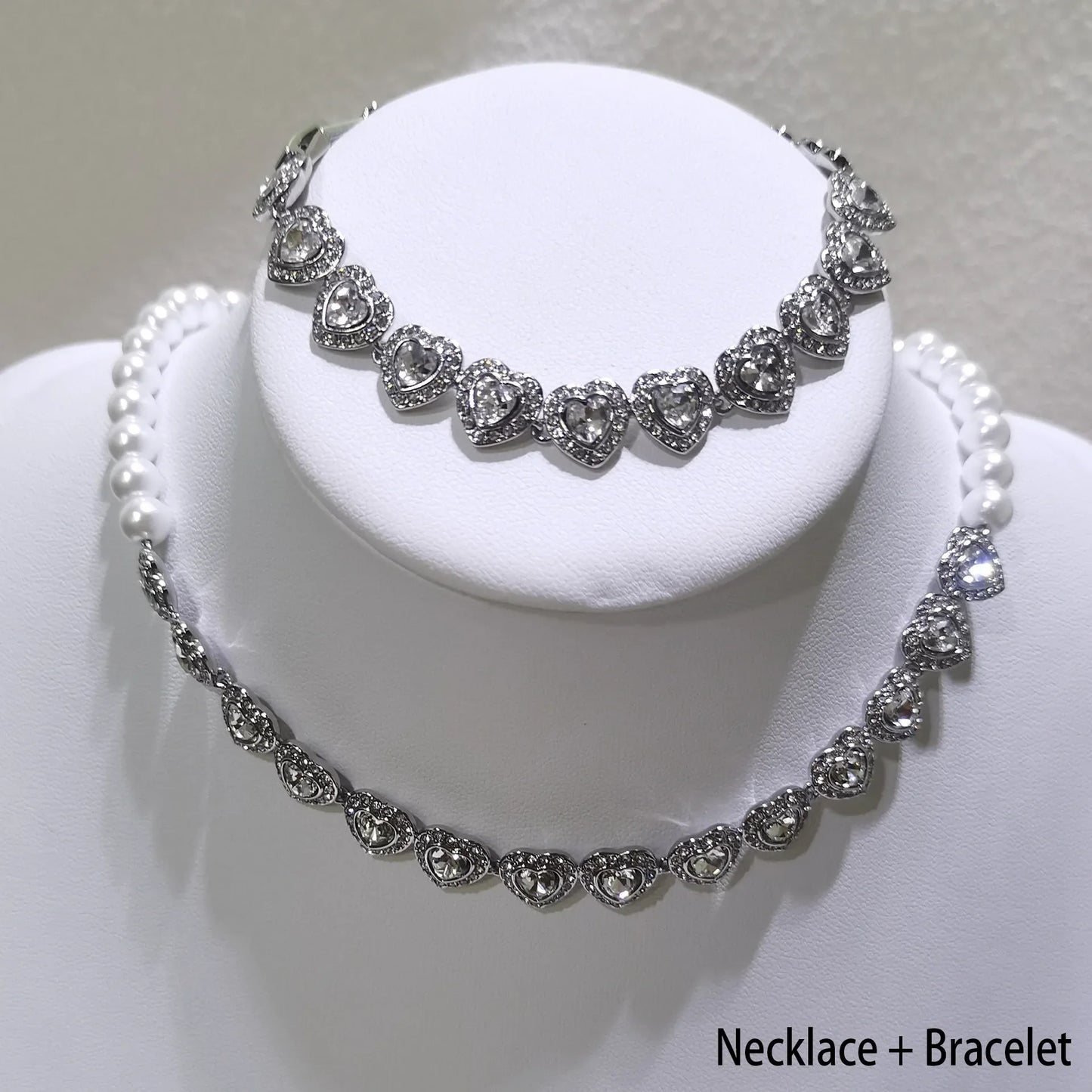 Crystal Heart Jewelry Set For Women Necklace Earrings Bracelet Ring