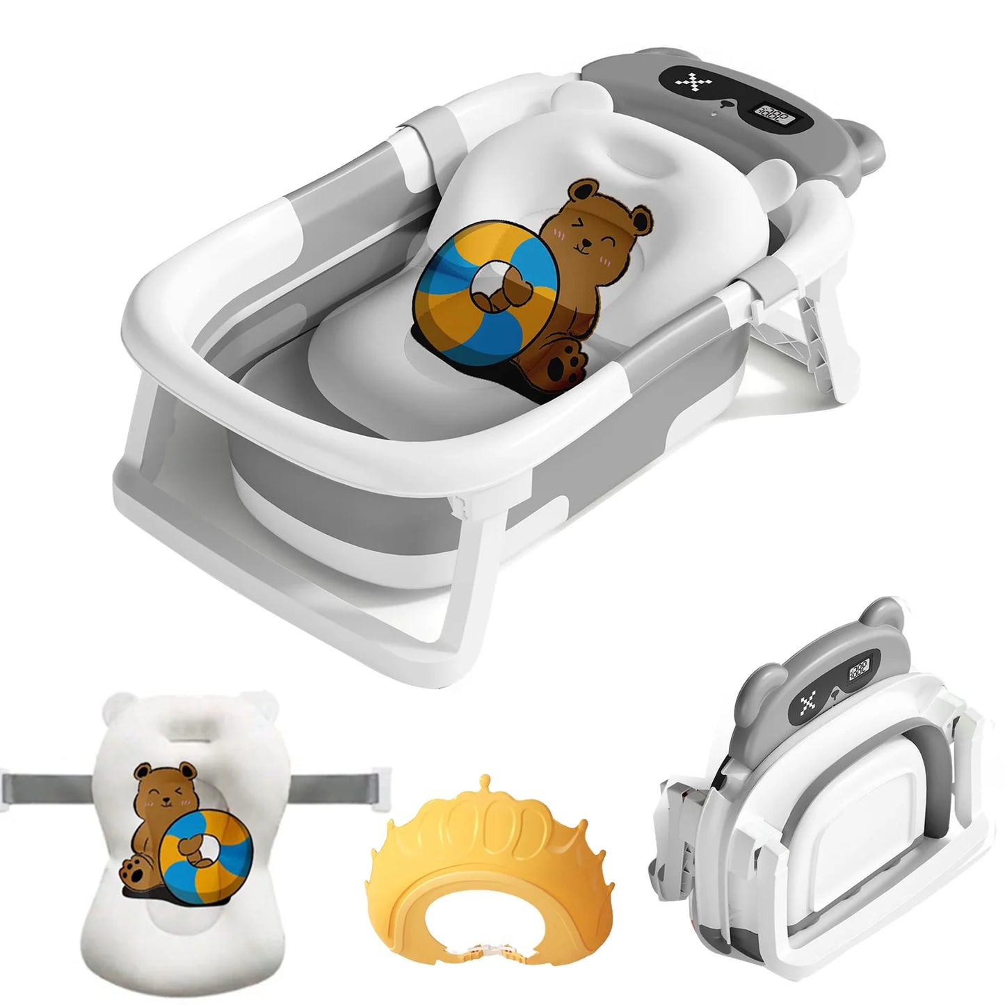 Foldable Baby Bath Tub With Cushion Thermometer And Shower Cap