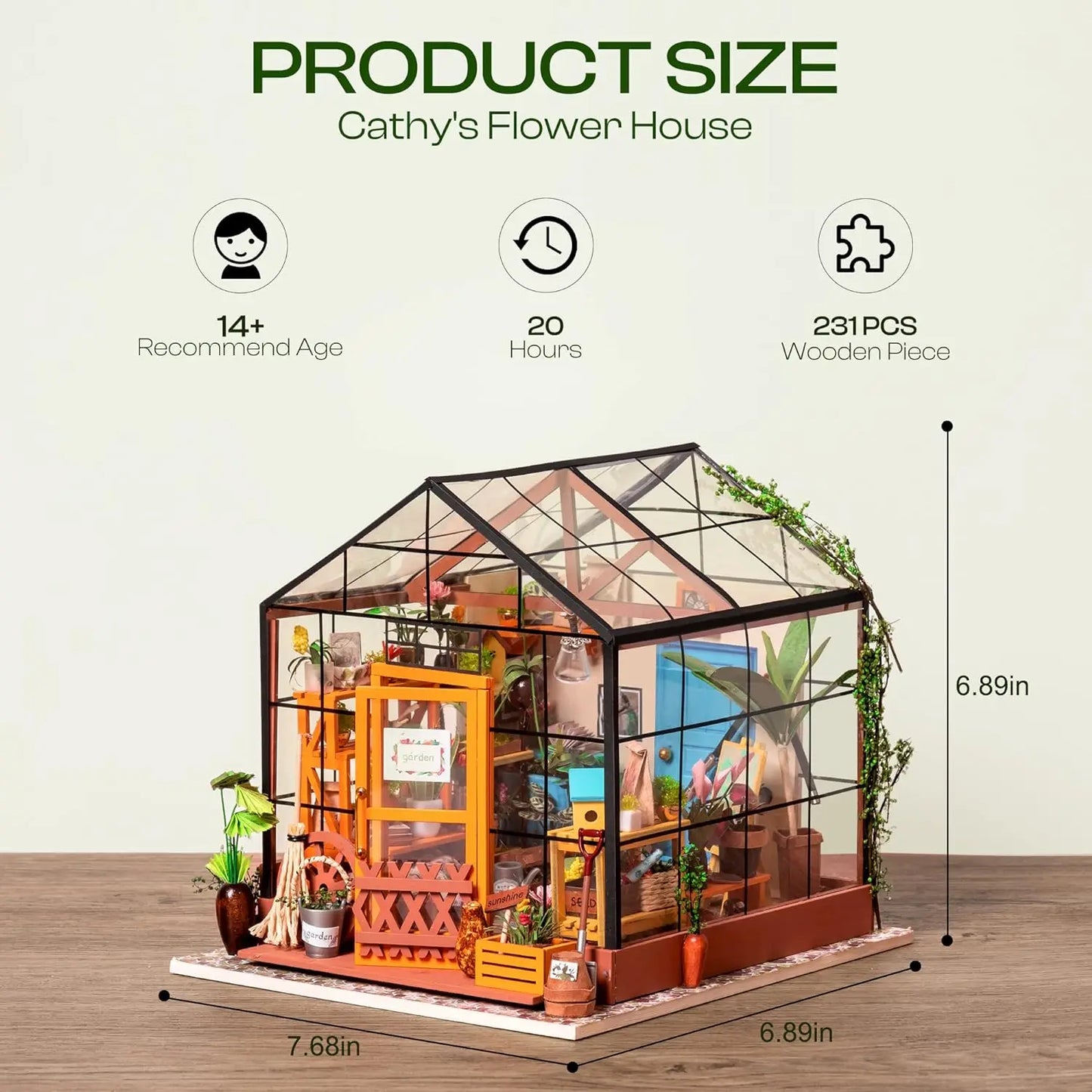 Robotime Cathy's Flower House DIY Dollhouse Kit With LED Lights