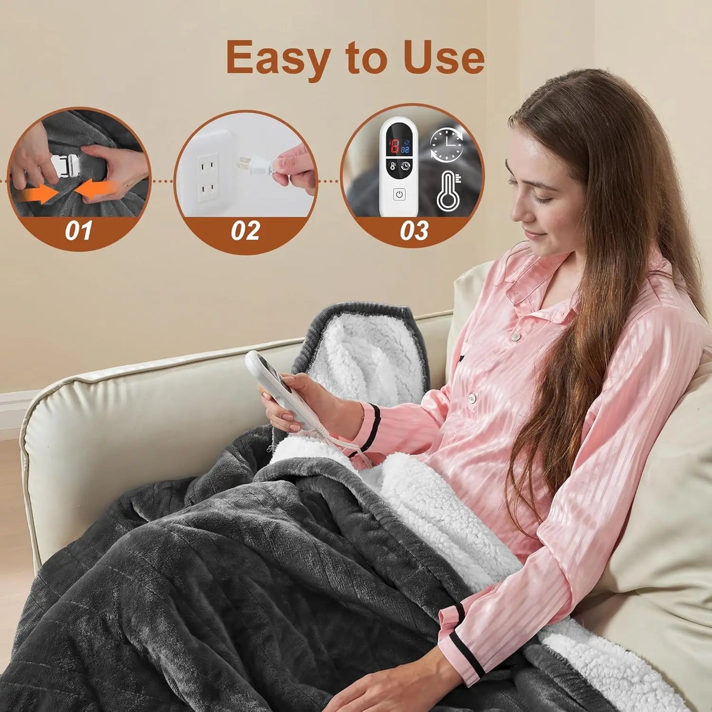 Electric Heated Throw Blanket Ultra Soft With Auto Off Settings