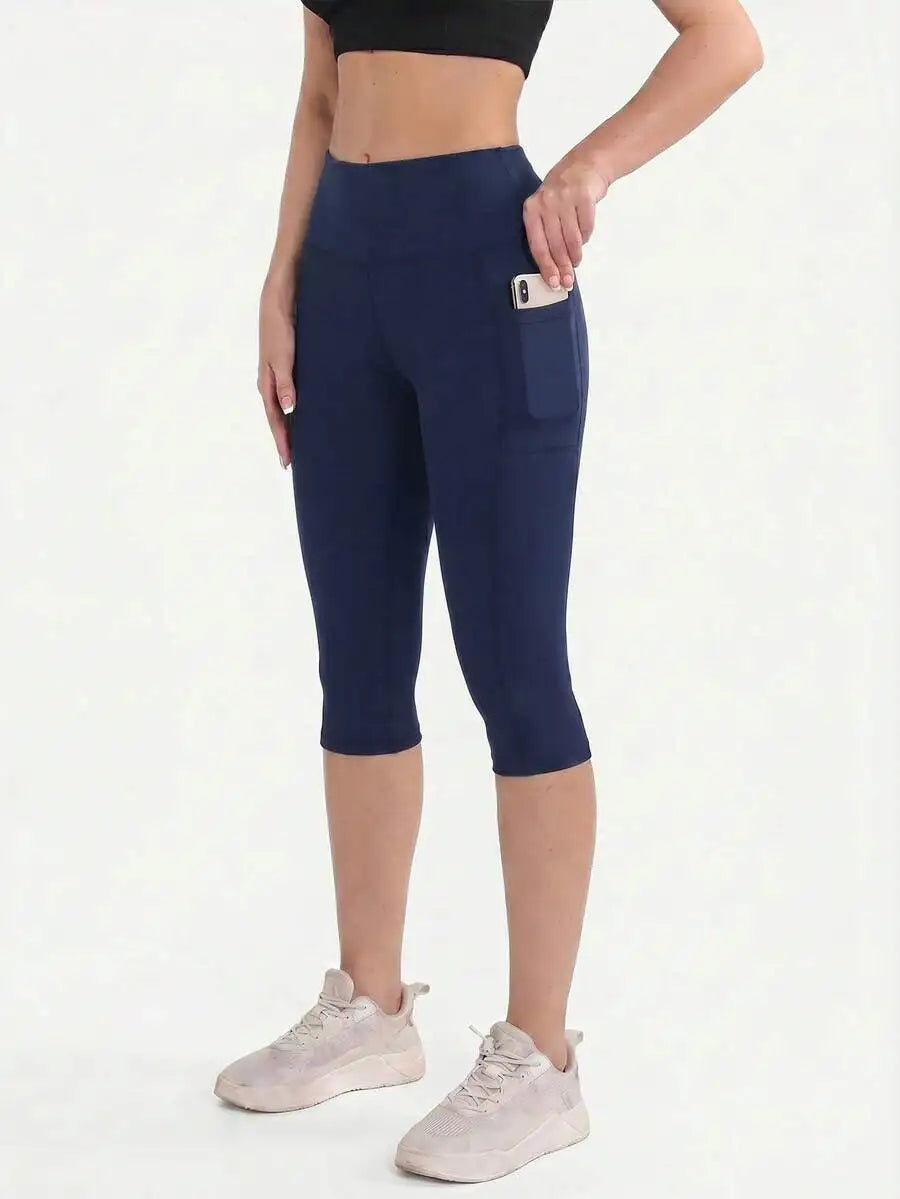 Women's High Waist Pocket Capri Leggings For Yoga And Workout