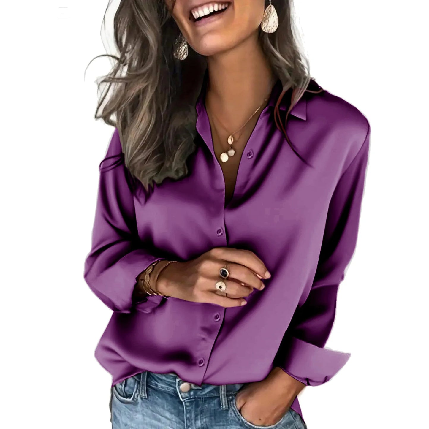 Others Silk Satin Shirt Long Sleeve Modern Office Wear