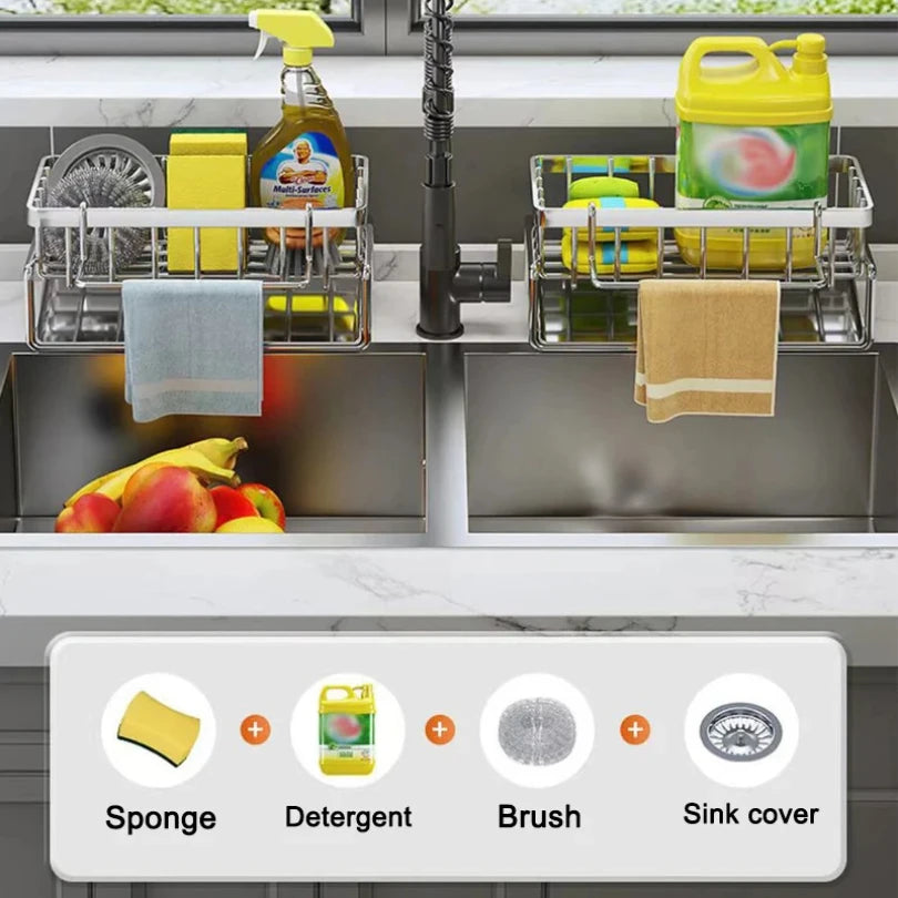 Sink Cleaning Tools Storage Rack Stainless Steel Drain Organizer For Kitchen