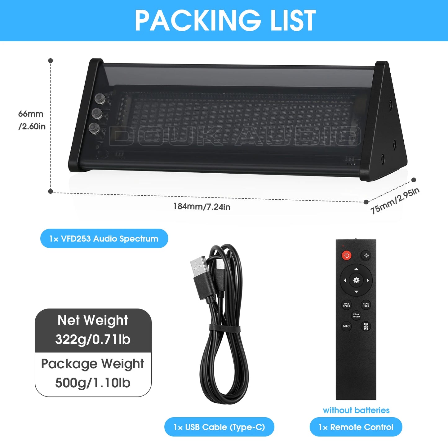 Douk Audio VFD253 Bluetooth 5.0 Clock Spectrum Display And Switcher
