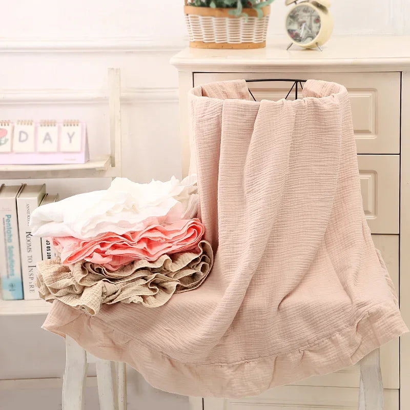 Ruffled Muslin Baby Swaddle Blanket Organic Cotton Newborn