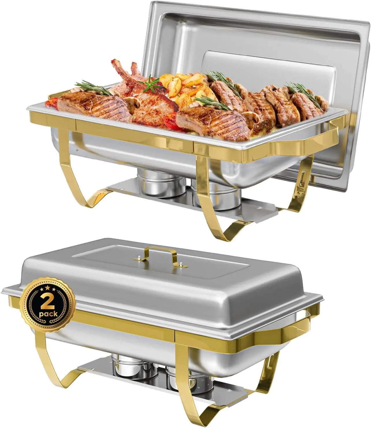 Chafing Dishes Buffet Set Semi Gold Plated Stainless Steel Rectangular