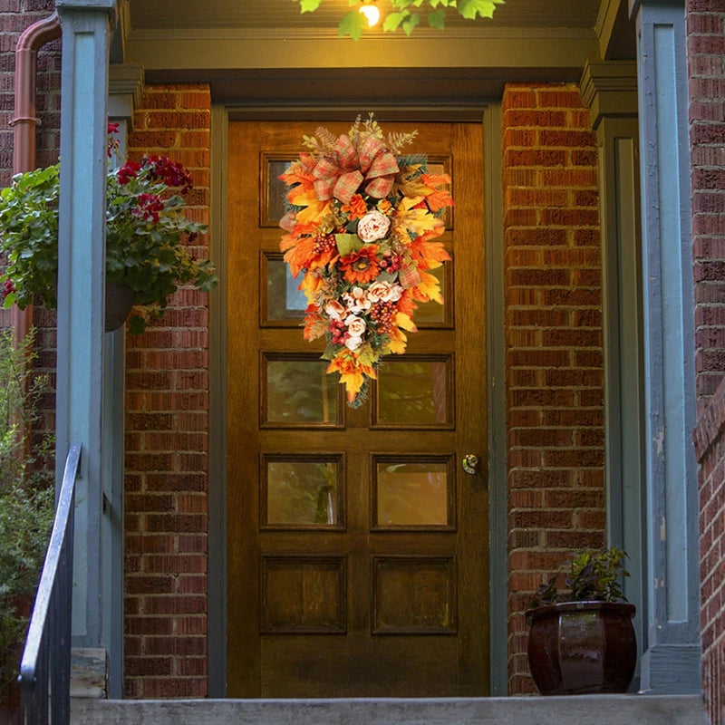Thanksgiving Door Wreath With Fall Leaves And Berry Peony Garland