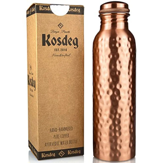Pure Copper Water Bottle Hammered 34 Oz Ayurvedic Drinking Vessel