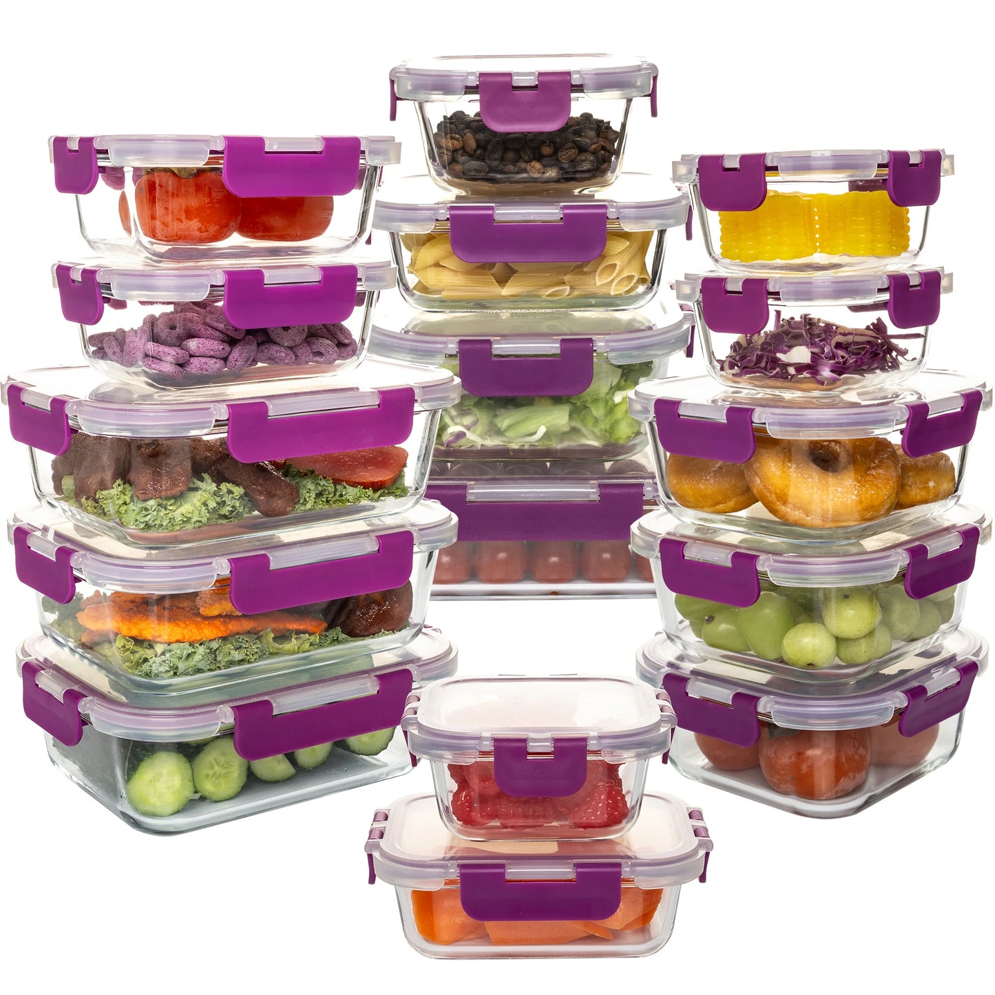 16 Piece Glass Food Storage Containers Set Leakproof And Airtight
