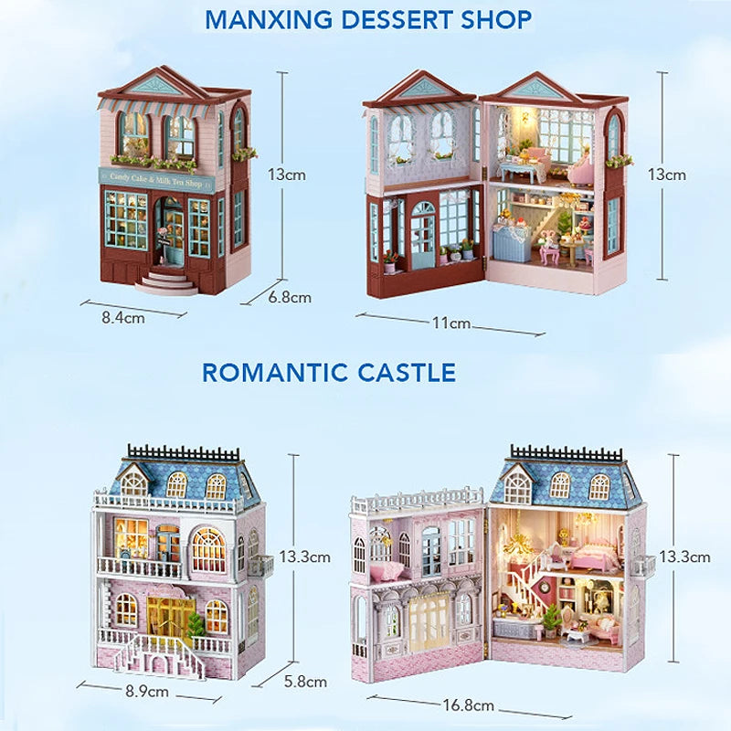 Diy Mini Wooden Dollhouse With Furniture Light Pink Princess Villa Kit