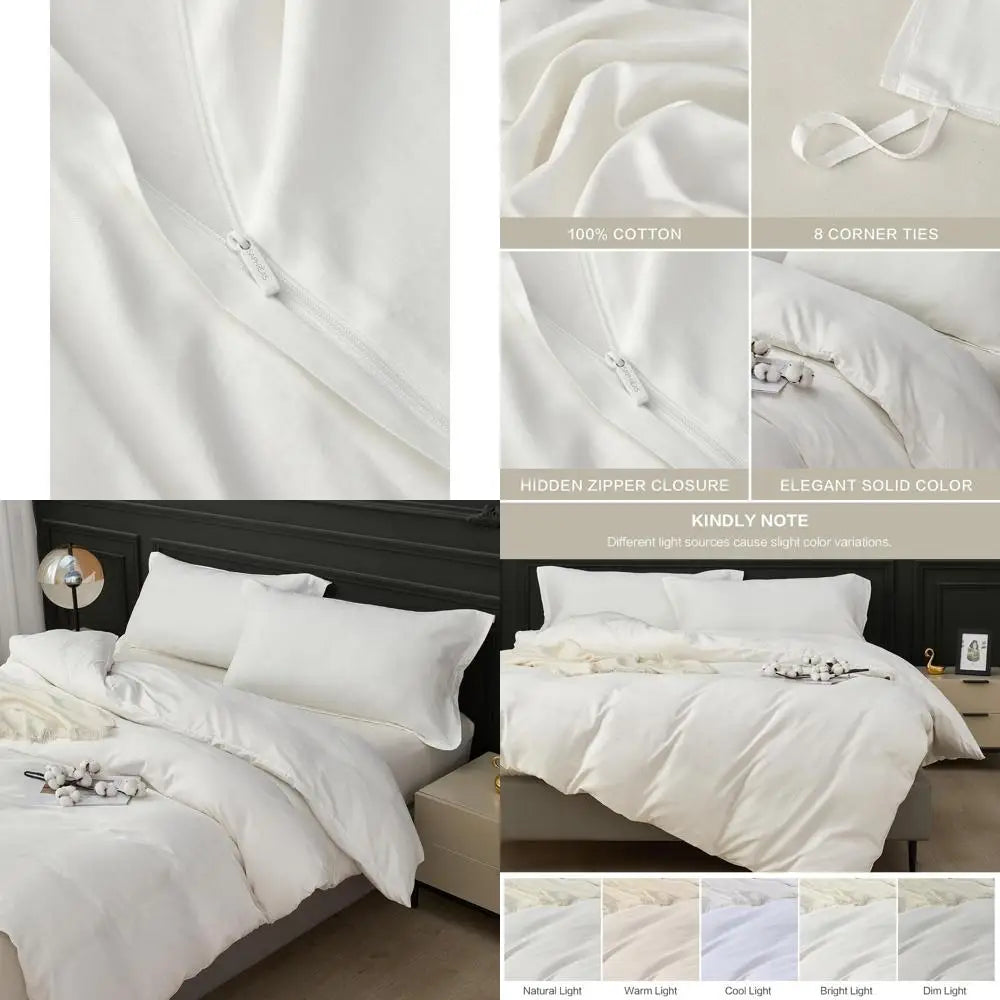 Queen Organic Cotton Duvet Cover Set, Soft Zippered & Tied Bedding, 100% Cotton, Comforter Not Included