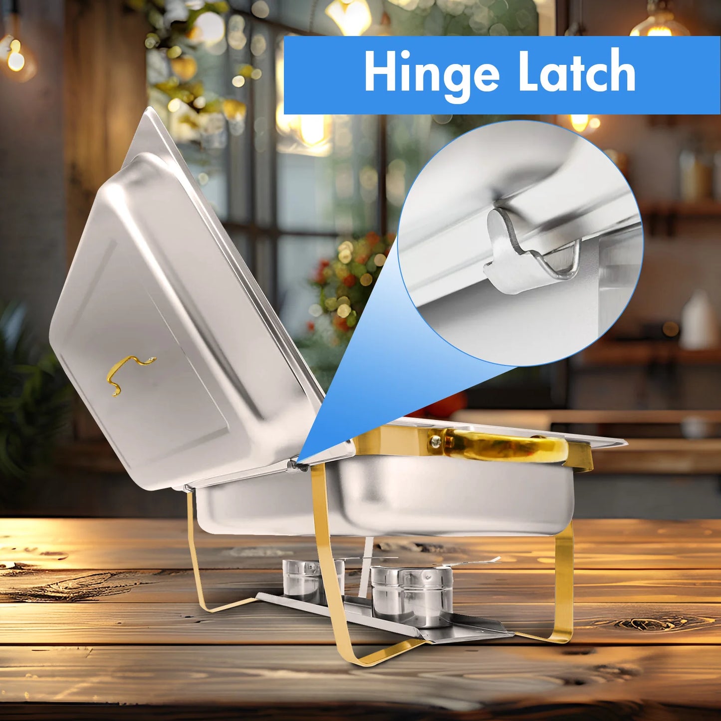 4-Pack Chafing Dishes Buffet Set 8QT-9QT Rectangular Semi-Gold-Plated Stainless Steel Warmer for Hotel Catering Parties Wedding