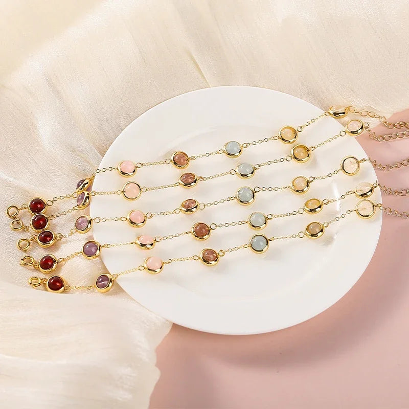 JD Natural Stone Colorful Crystal Bead Chain Bracelet Women