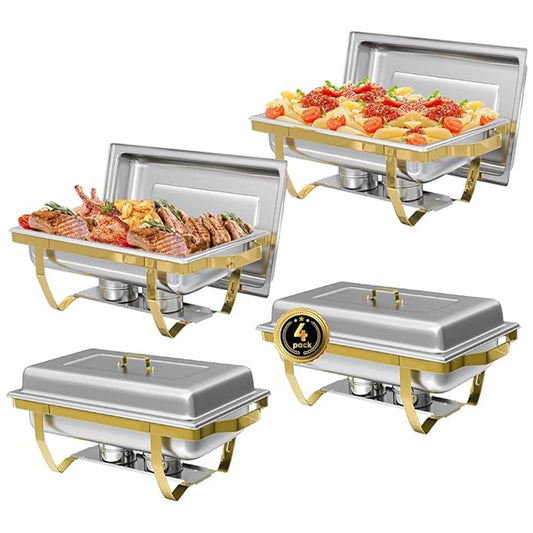 Chafing Dishes Buffet Set Semi Gold Plated Stainless Steel Rectangular