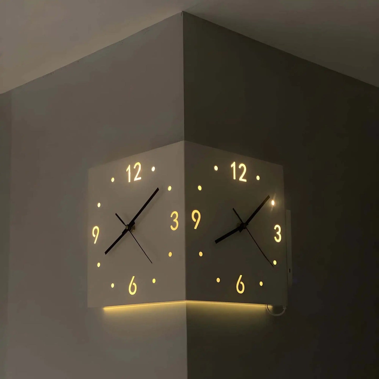 Corner Modern Wall Clock Double Sided Luminous Mute Quartz