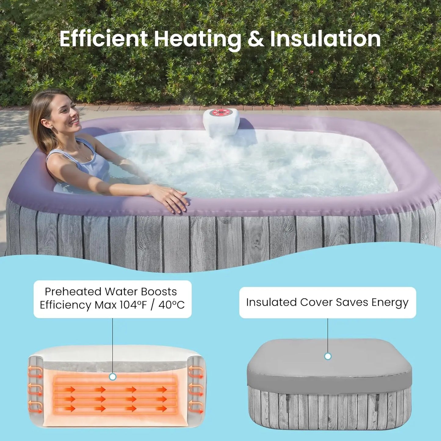 Inflatable Portable 4-6 Person Hot Tub Spa With 130 Air Jets And Heating