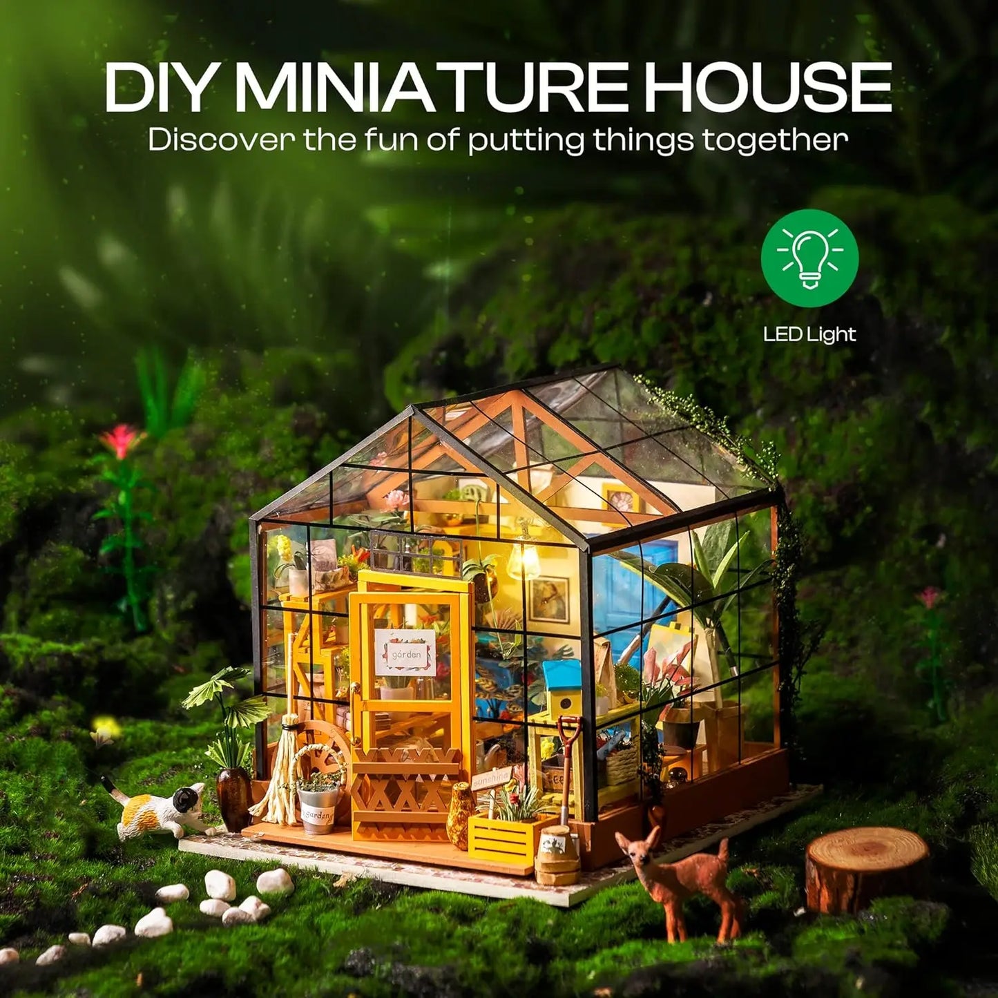 Robotime Cathy's Flower House DIY Dollhouse Kit With LED Lights