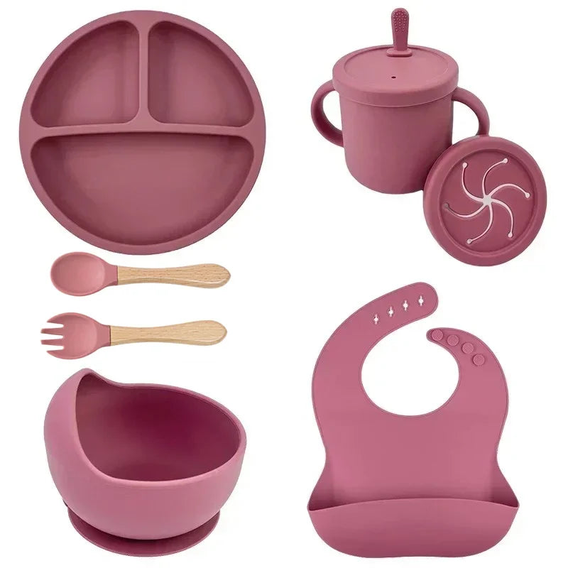 Premium Silicone Baby Dish Set With Suction Bowl And Utensils