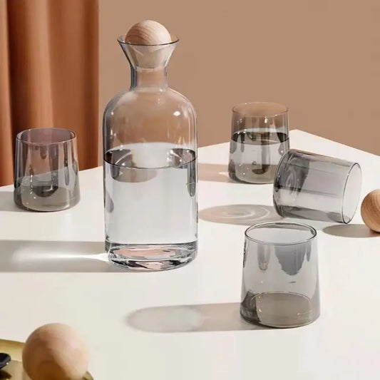 EINSOG Glass Water Bottle Cup Set With Wooden Lid Premium