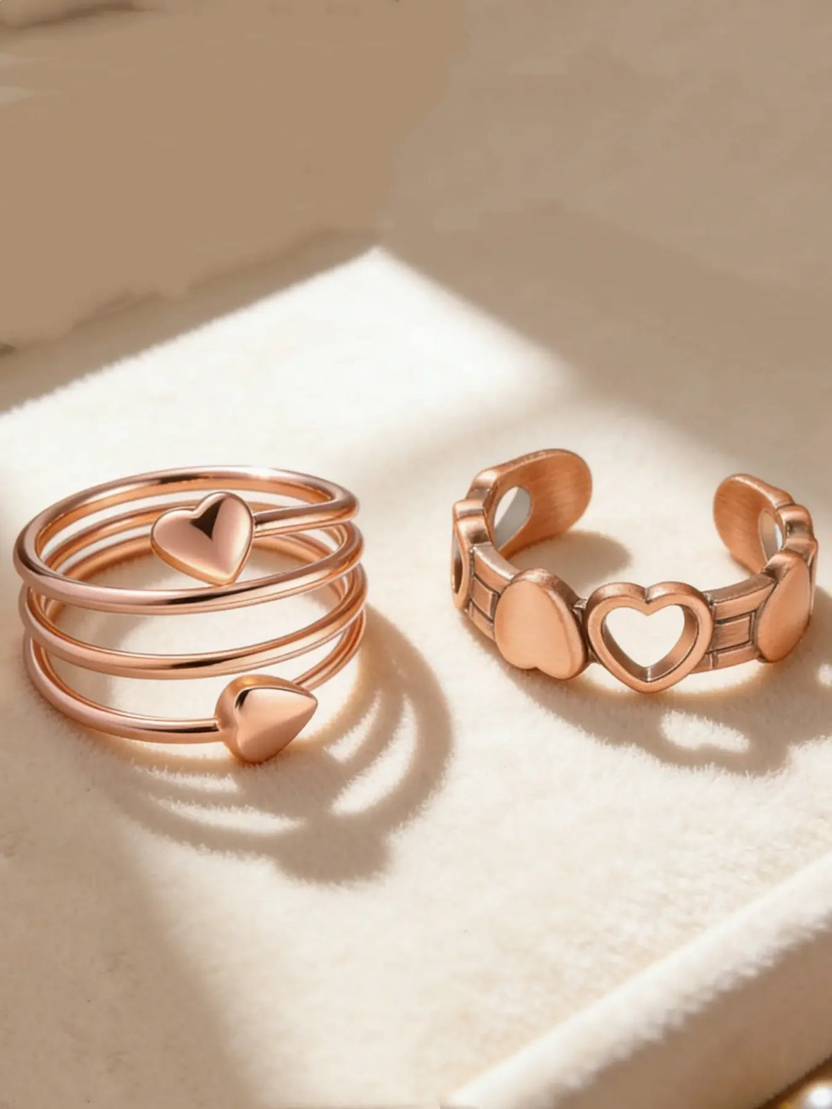 Pure Copper Open Heart Ring With Elegant Platinum Finish
