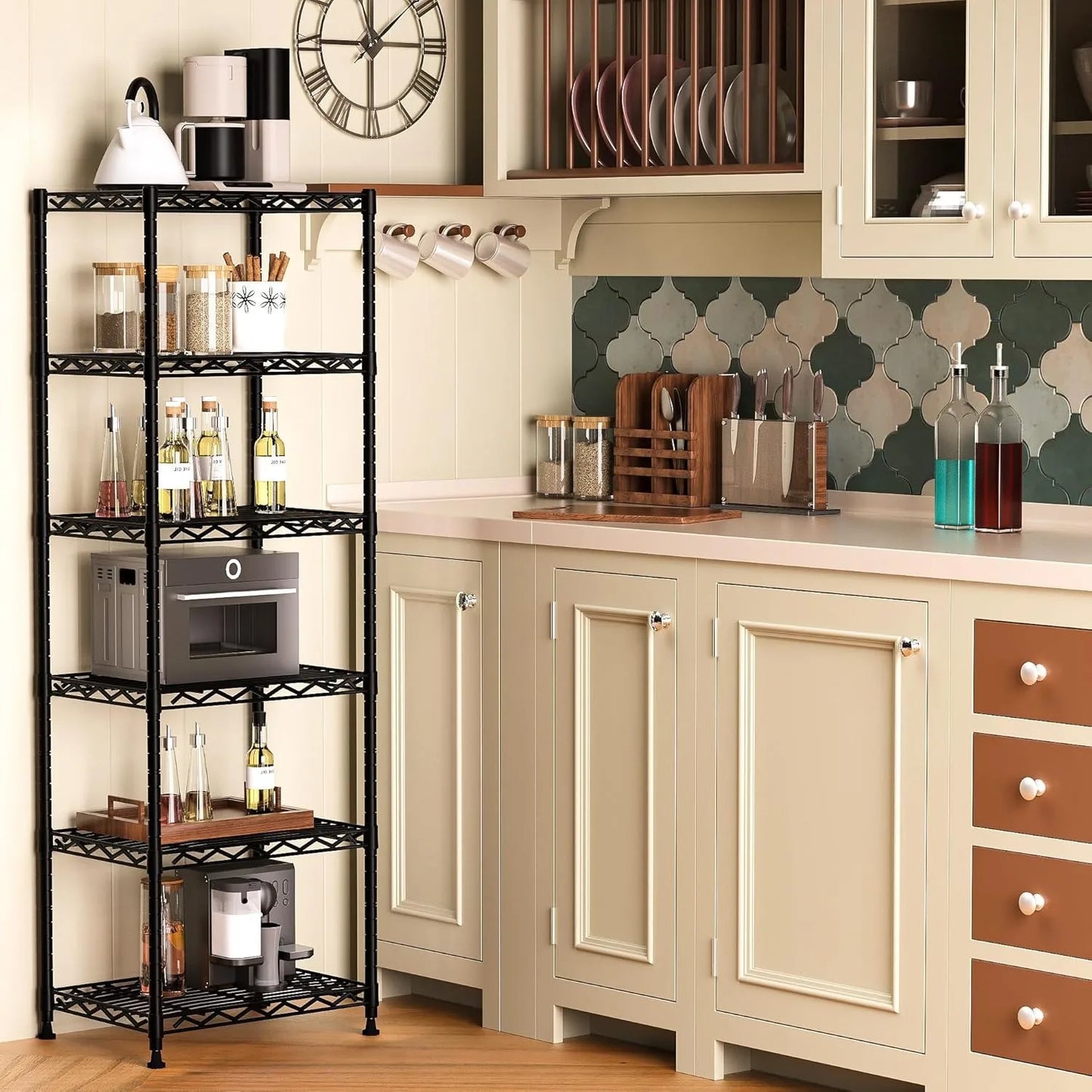 Six Tier Metal Storage Shelves Adjustable Height Pantry Rack