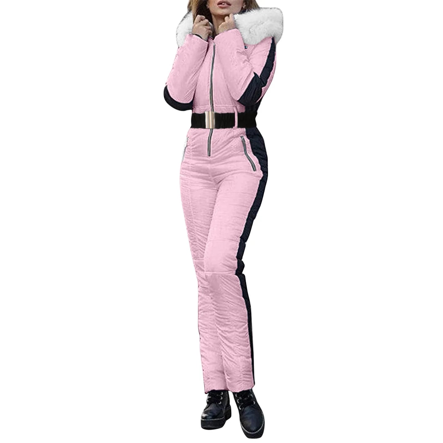 Women's Winter Outdoor Ski Snow Jacket Jumpsuit With Removable Hood