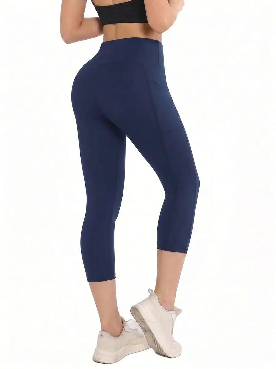Women's High Waist Pocket Capri Leggings For Yoga And Workout