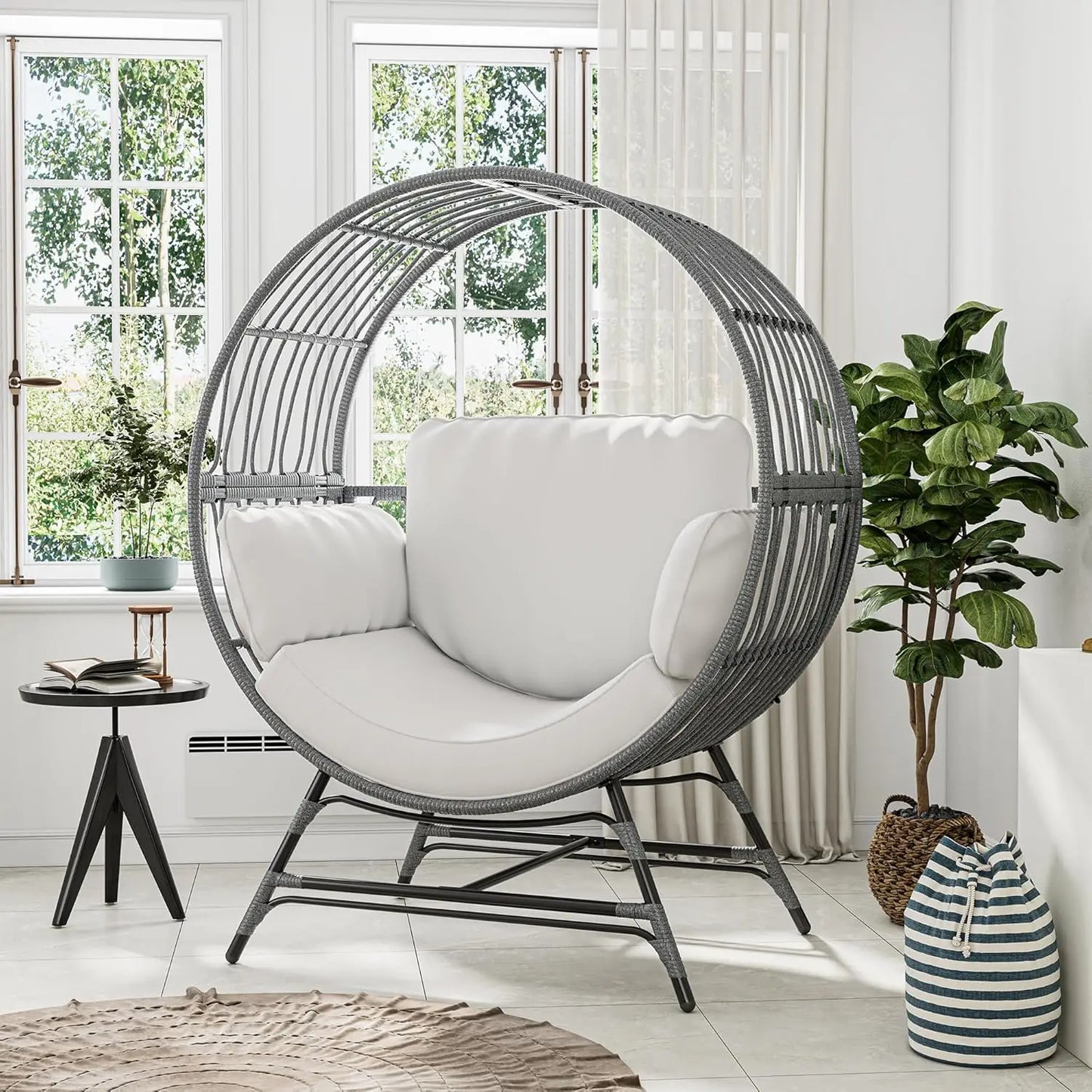 Oversized Egg Chair Indoor Outdoor Rattan Hanging Chair With Cushion 350LBS