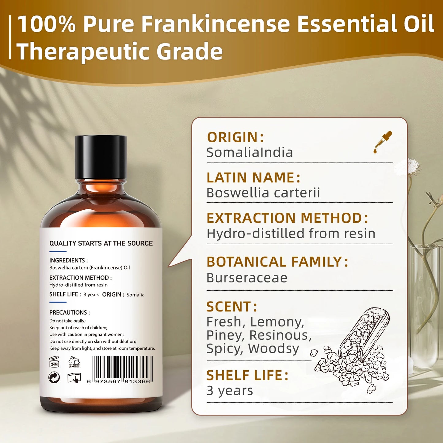 Pure Frankincense Essential Oil 100ml Boswellia Carterii For Diffuser