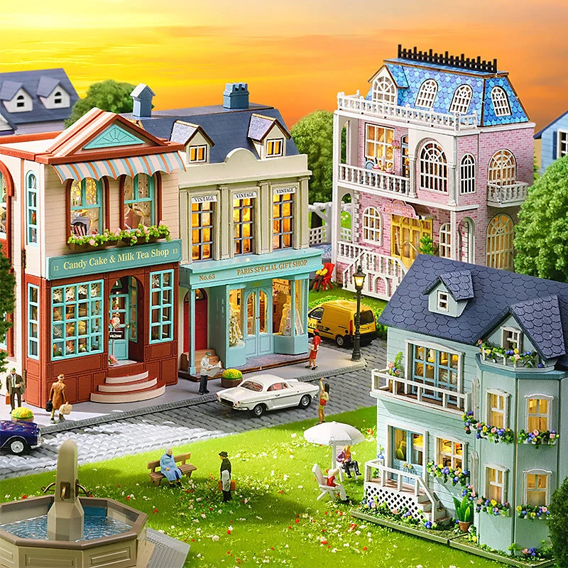 Diy Mini Wooden Dollhouse With Furniture Light Pink Princess Villa Kit