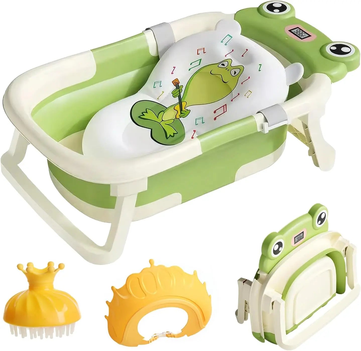 Foldable Baby Bath Tub With Cushion Thermometer And Shower Cap