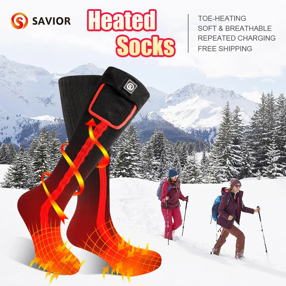 Rechargeable Heated Socks for Winter Outdoor Skiing and Snowmobiling