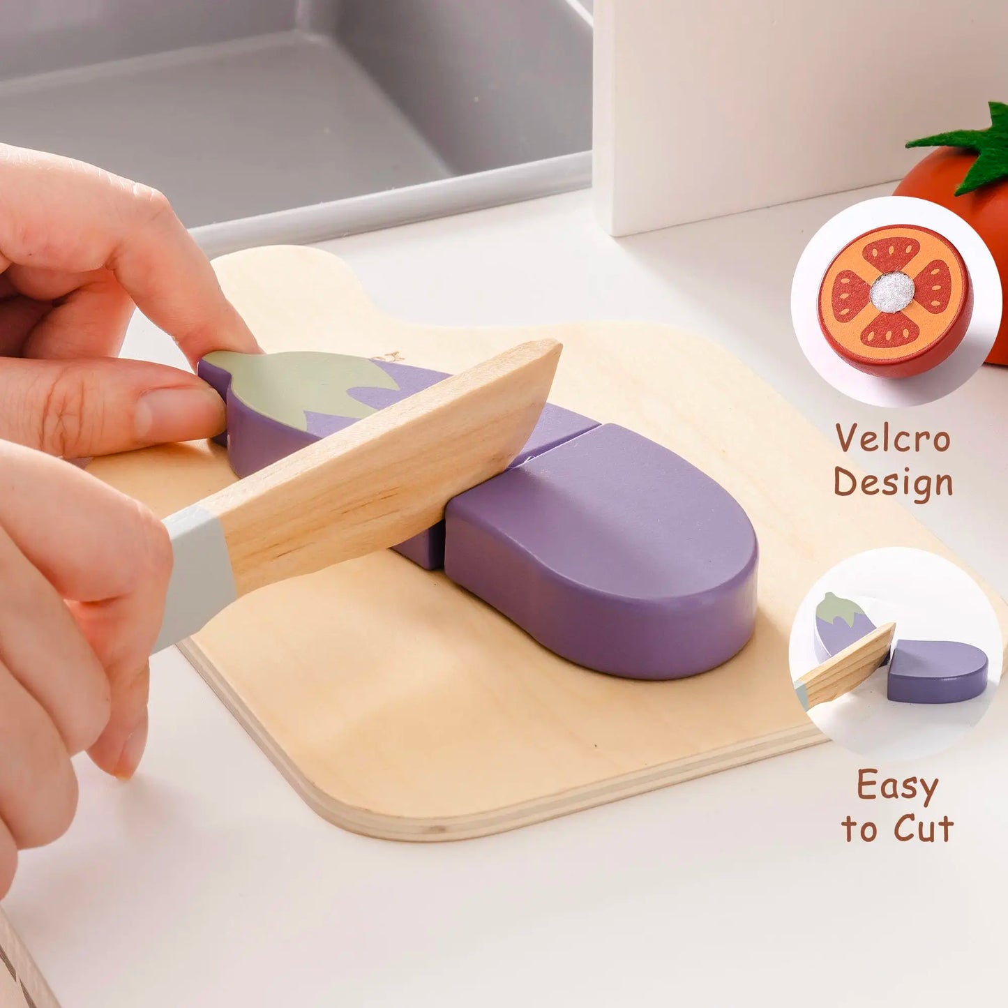 ROBUD Wooden Pretend Play Food Set Cutting Toy Food Play Kitchen Accessories Toy Food with Storage Bag Toys Gifts for Girls Boys