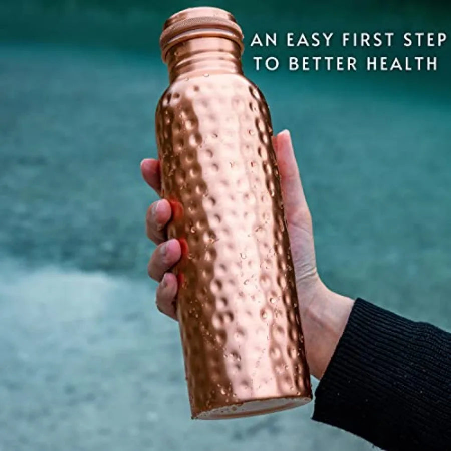 Pure Copper Water Bottle Hammered 34 Oz Ayurvedic Drinking Vessel