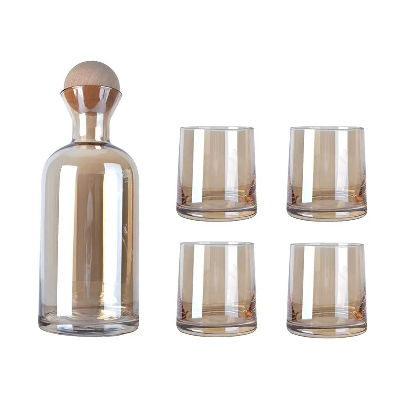 EINSOG Glass Water Bottle Cup Set With Wooden Lid Premium