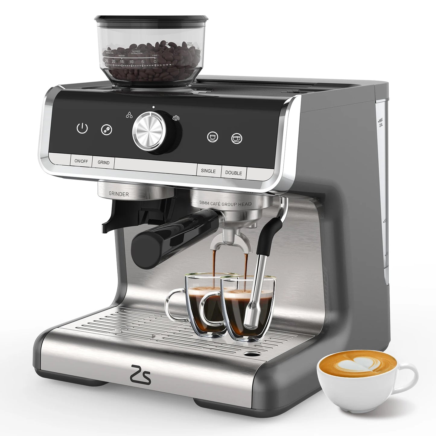 Acekool Espresso Machine With Grinder And Milk Frother 20 Bar