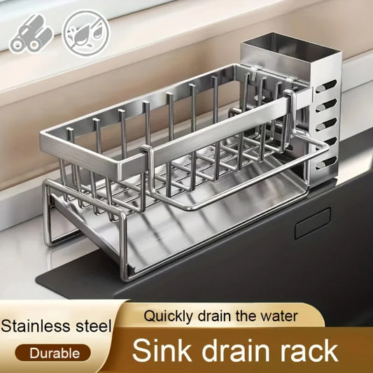 Sink Cleaning Tools Storage Rack Stainless Steel Drain Organizer For Kitchen