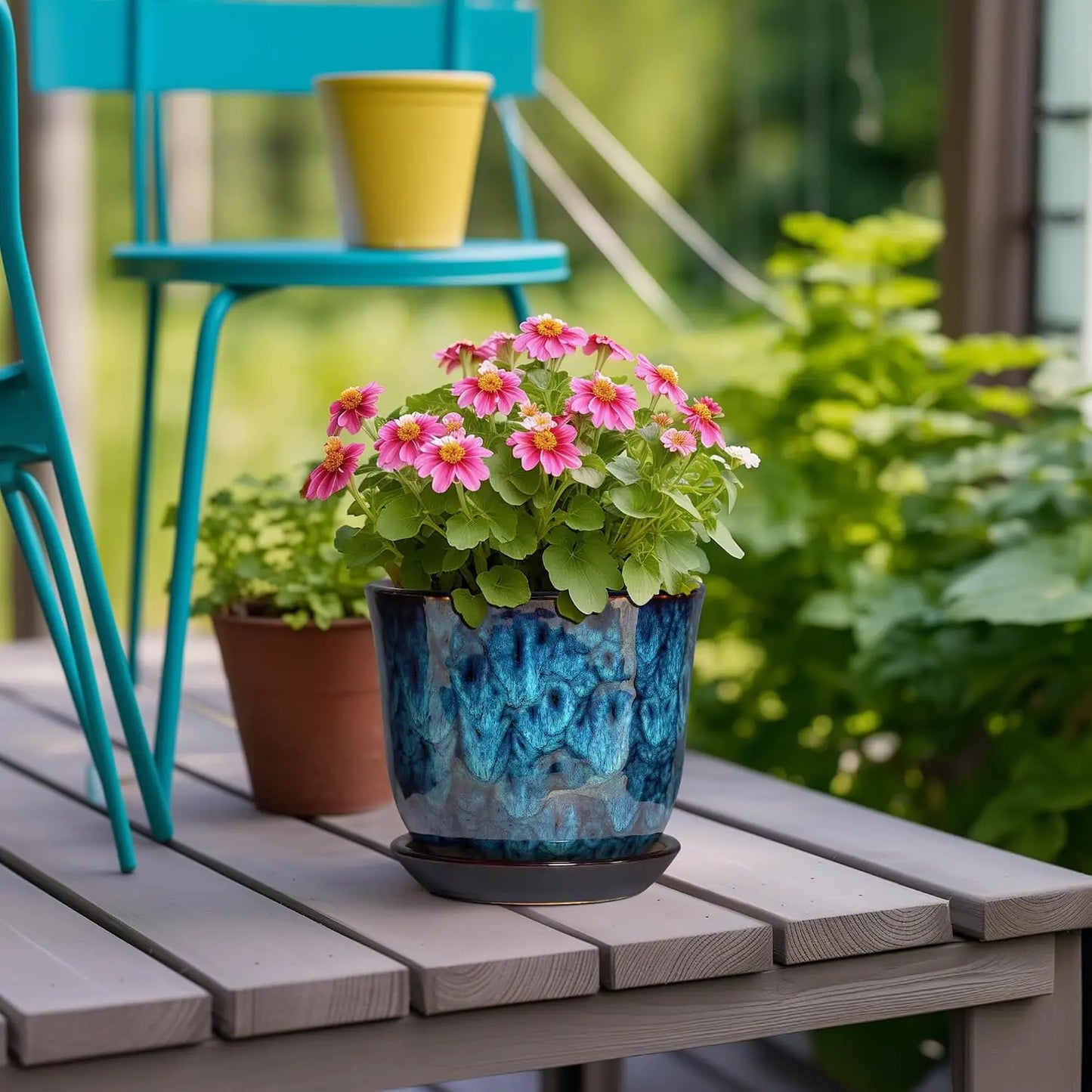 Ceramic Plant Pot With Drainage Hole Saucer Indoor Decor