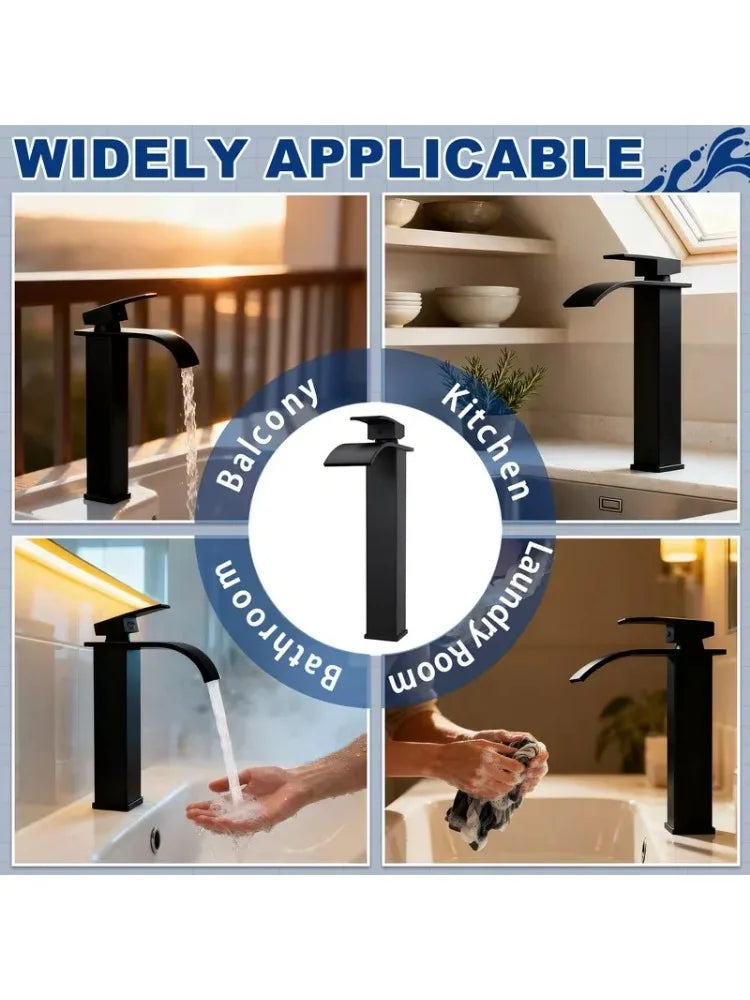 Waterfall Basin Faucet For Bathroom Sink With Single Lever Deck Mount Mixer