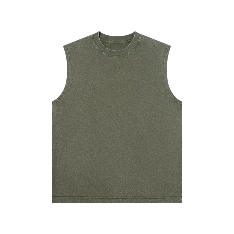 Cotton Men's Sleeveless Vest, Retro Washed Casual Style