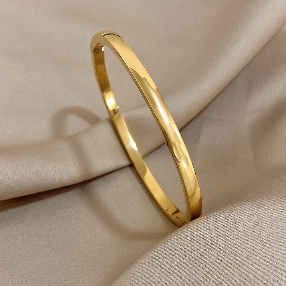 Women's Fashion Gold Plated Stainless Steel Smooth Bangle Bracelet