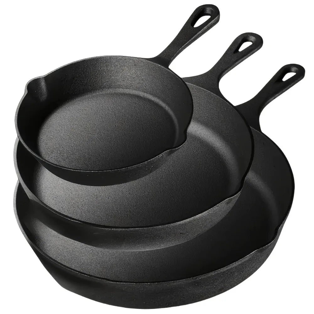 AEDG Cast Iron Skillet Set Pre-Seasoned Heavy-Duty Pans