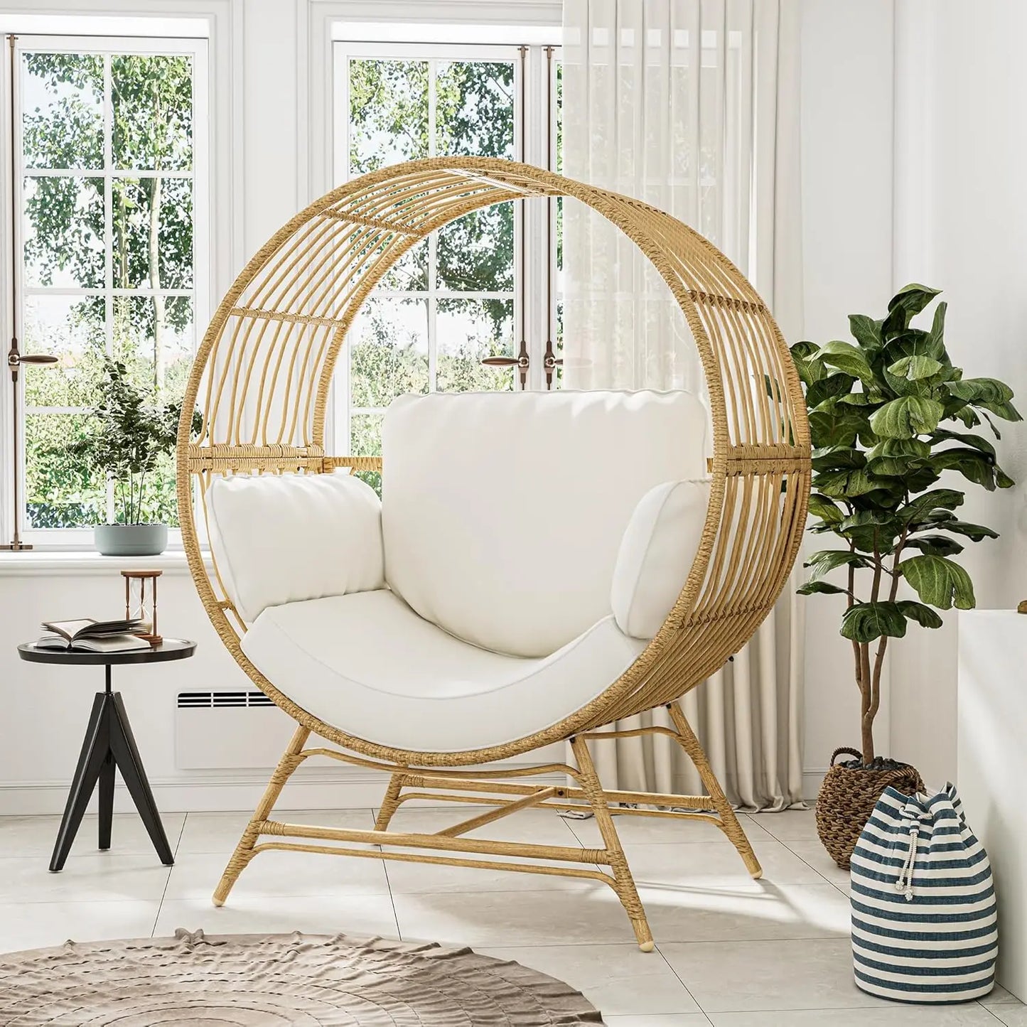 Oversized Egg Chair Indoor Outdoor Rattan Hanging Chair With Cushion 350LBS