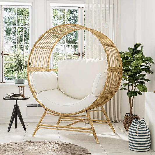 Oversized Egg Chair Indoor Outdoor Rattan Hanging Chair With Cushion 350LBS