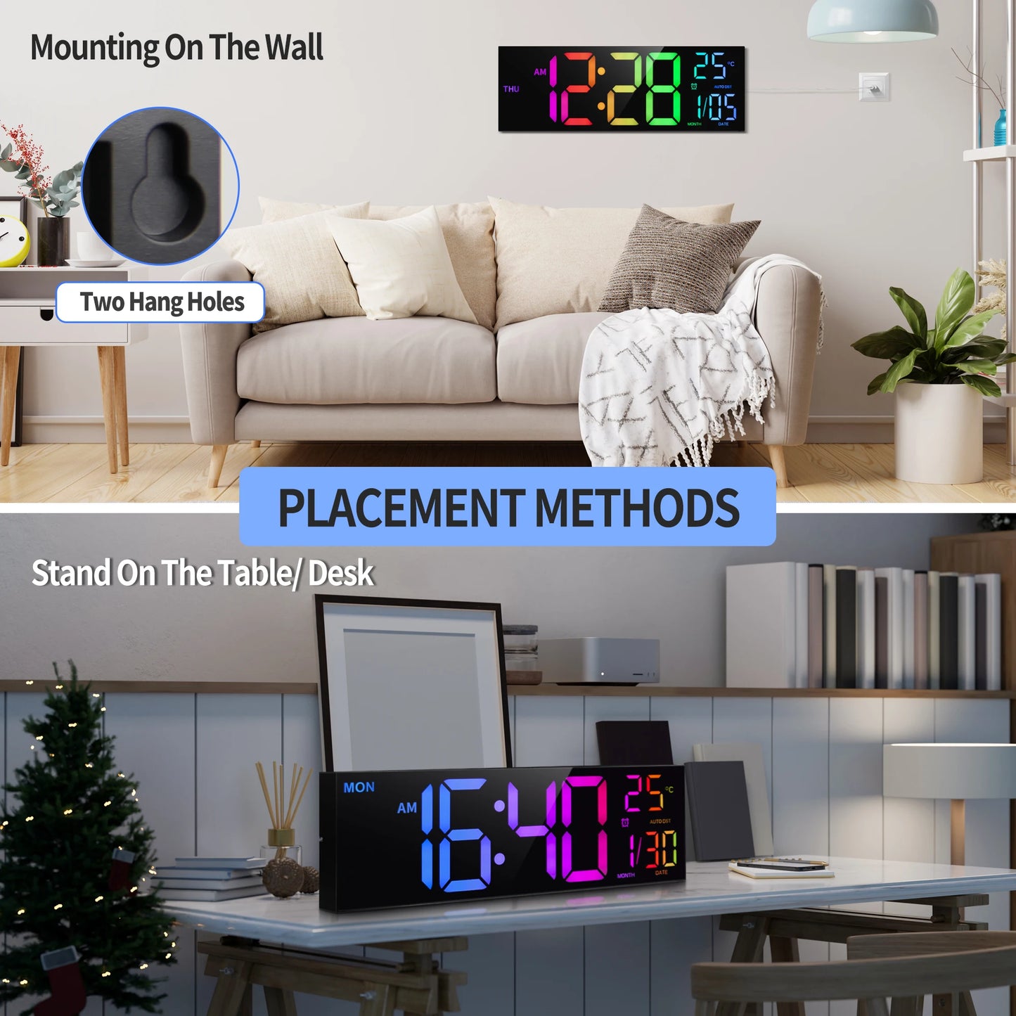 Large Digital Wall Clock 16 Inch With Remote LED Display
