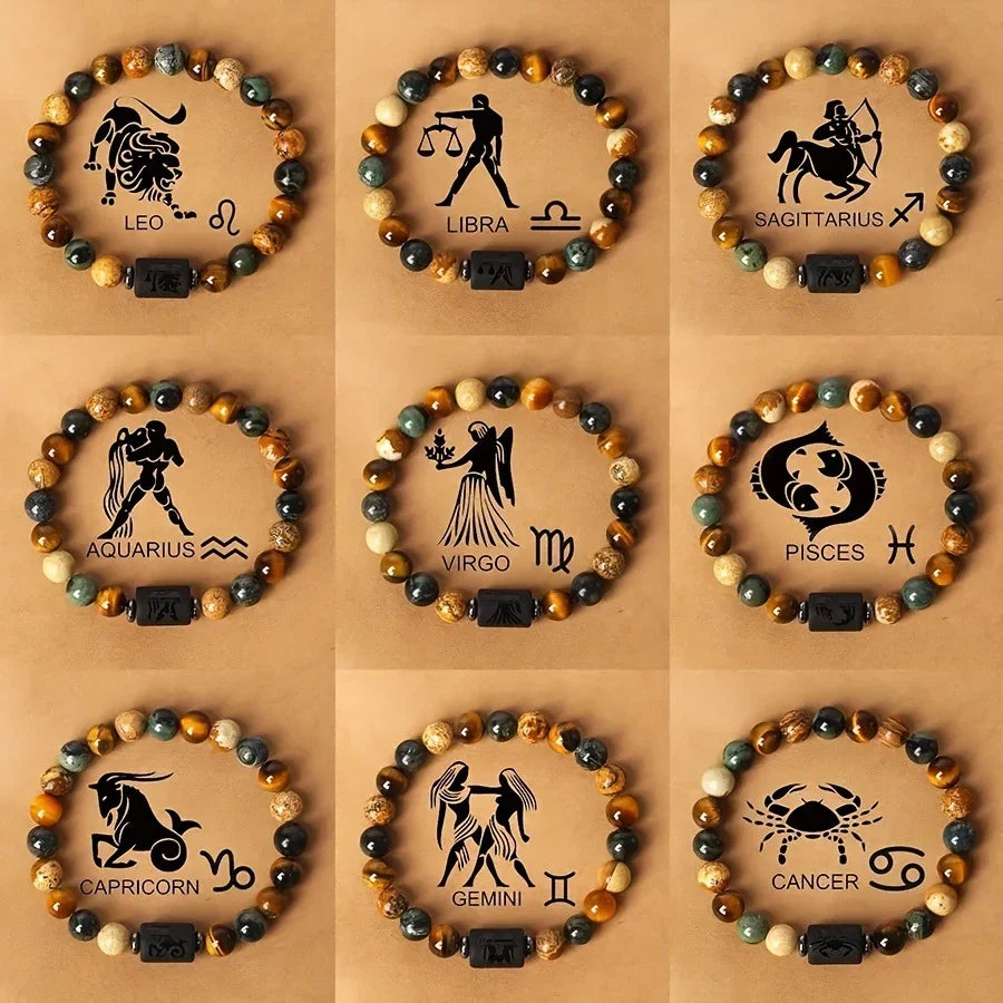 Lucky 12 Constellation Tiger Eye Bracelet Unisex Zodiac