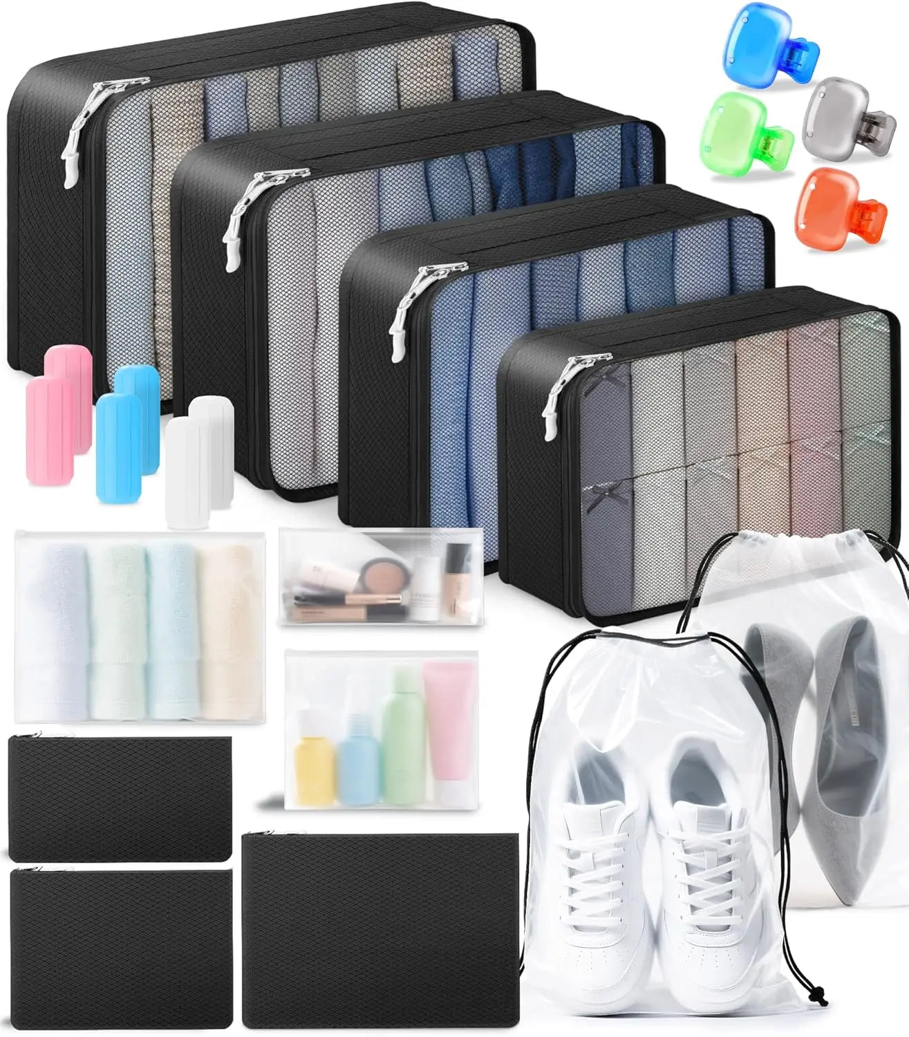 22 Piece Travel Packing Cubes Set Organizers Clothes Toiletries Essentials