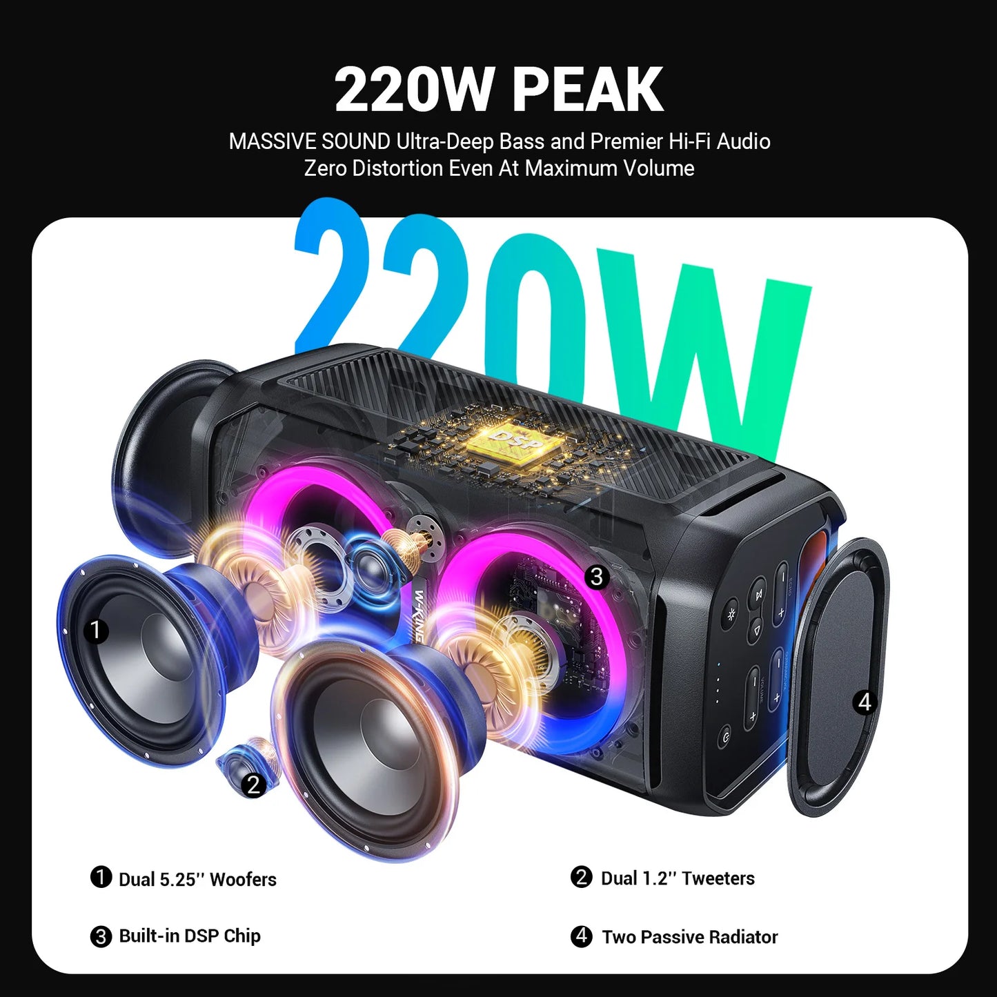 W King 100W RMS Bluetooth Speaker IPX6 Waterproof Deep Bass