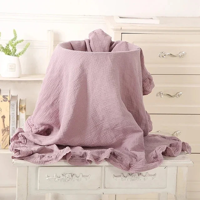Ruffled Muslin Baby Swaddle Blanket Organic Cotton Newborn