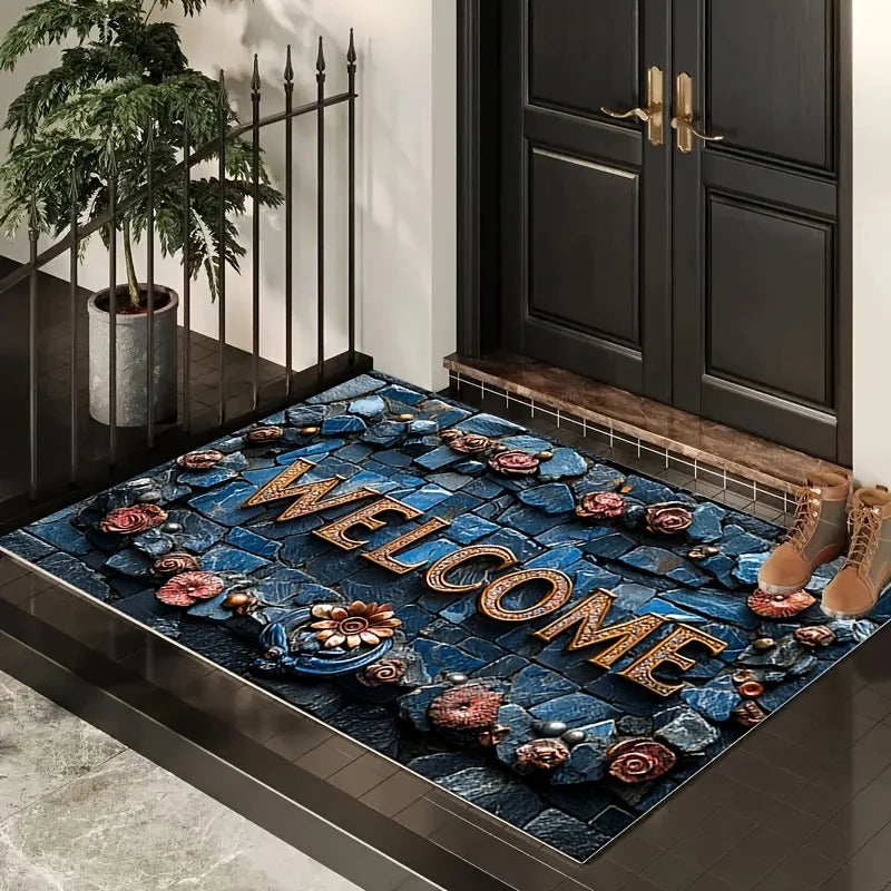 Welcome Flannel Bottom Carpet For Living Room Entryway Mat